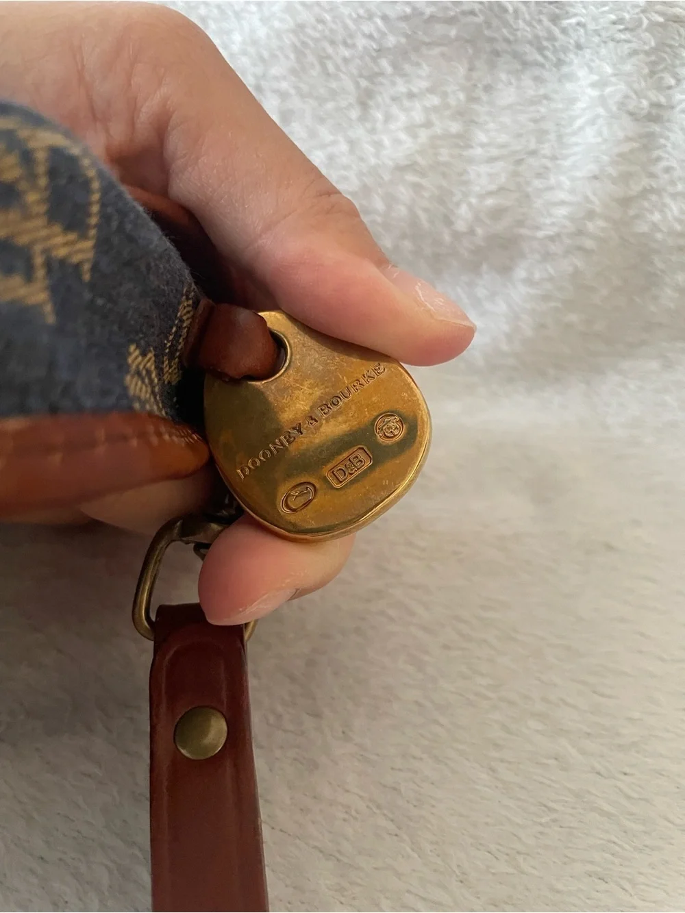 Vintage New Dooney & Bourke Denim Flap Mini Wristlet w/ Leather Trim & Strap